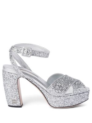 Miu Miu glitter-detailed block-heel sandals - Silver