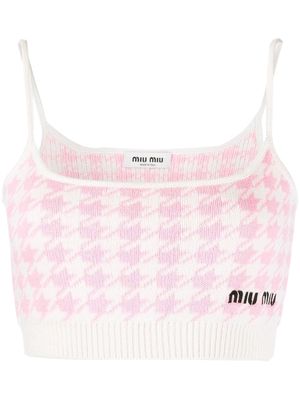 Miu Miu houndstooth pattern knitted vest top - White
