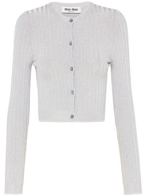 Miu Miu Lamé ribbed-knit cropped cardigan - Grey