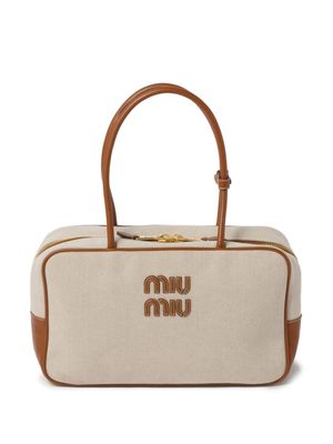 Miu Miu leather-trim canvas tote bag - Neutrals