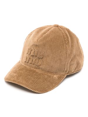 Miu Miu logo-appliqué corduroy baseball cap - Brown