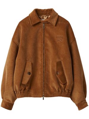 Miu Miu logo-appliqué corduroy bomber jacket - Brown