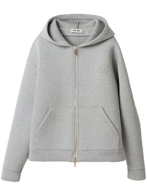 Miu Miu logo-appliqué cotton hoodie - Grey