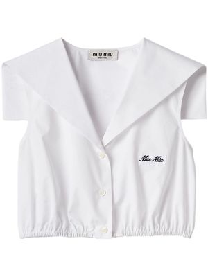 Miu Miu logo-appliqué cropped cotton top - White