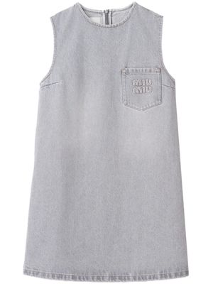Miu Miu logo-appliqué denim minidress - Grey