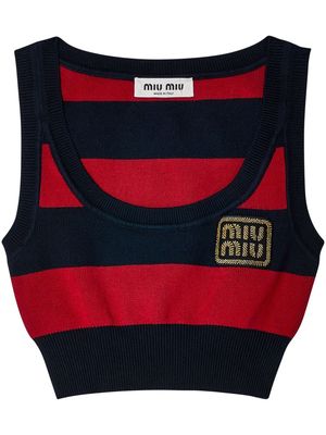 Miu Miu logo-appliqué striped knit top - Blue
