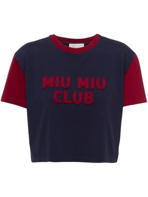Miu Miu logo-appliqué two-tone T-shirt - Blue