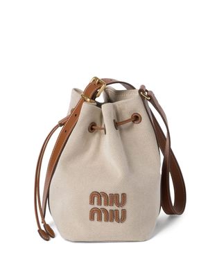 Miu Miu logo-appliquéd canvas bucket bag - Neutrals