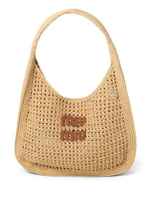 Miu Miu logo-appliquéd raffia tote bag - Neutrals