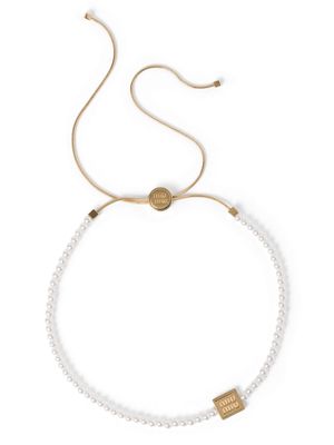 Miu Miu logo-charm beaded choker necklace - White