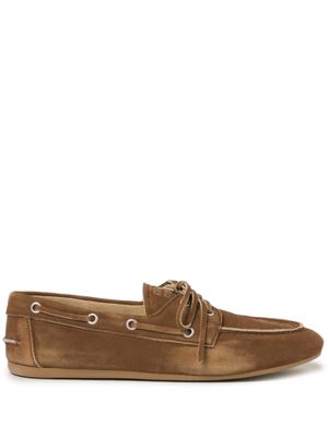 Miu Miu logo-embossed suede loafers - Brown