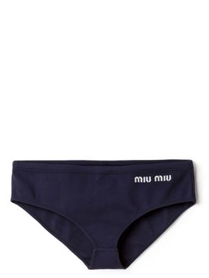 Miu Miu logo-embroidered bikini bottoms - Blue