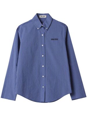 Miu Miu logo-embroidered checked shirt - Blue