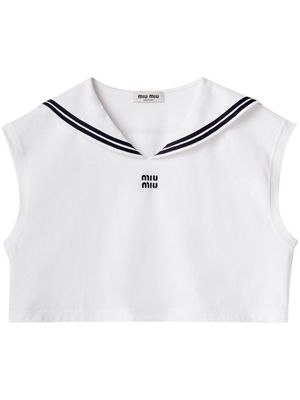 Miu Miu logo-embroidered cotton sailor top - White