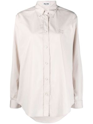 Miu Miu logo-embroidered cotton shirt - Neutrals