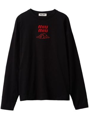 Miu Miu logo-embroidered cotton sweatshirt - Black