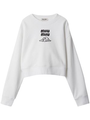 Miu Miu logo-embroidered cotton sweatshirt - White
