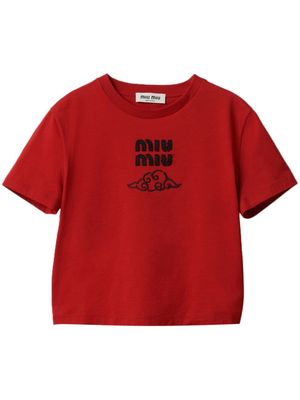 Miu Miu logo-embroidered cotton T-shirt