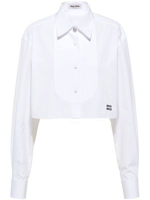 Miu Miu logo-embroidered cropped cotton shirt - White