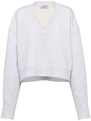 Miu Miu logo-embroidered fleece sweatshirt - Grey