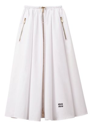 Miu Miu logo-embroidered pleated cotton skirt - White