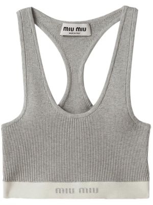 Miu Miu logo-embroidered top - Grey