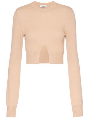 Miu Miu logo-intarsia cashmere jumper - Neutrals