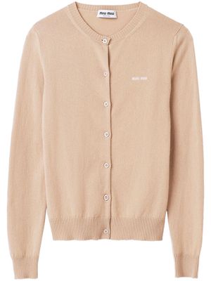 Miu Miu logo-intarsia fine-knit cardigan - Neutrals