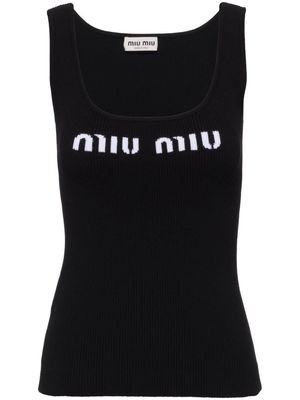 Miu Miu logo-knit ribbed tank top - Black