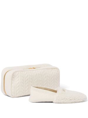 Miu Miu logo-lettering shearling slippers and case set - White