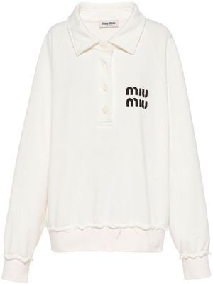 Miu Miu logo-patch polo sweatshirt - White