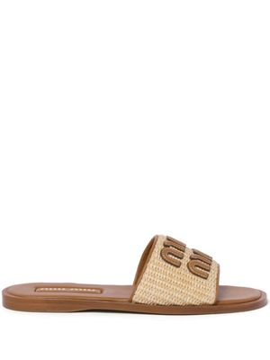 Miu Miu logo-patch raffia slides - F0018 NEUTRAL