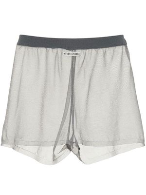 Miu Miu logo-patch sheer shorts - Grey