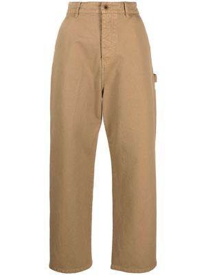 Miu Miu logo-patch straight-leg cotton trousers - Brown