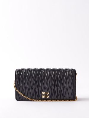 Miu Miu - Logo-plaque Matelassé-leather Cross-body Bag - Womens - Black