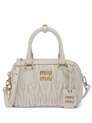 Miu Miu logo-plaque matelassé leather mini bag - White