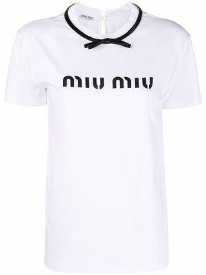Miu Miu logo-print bow-detail T-shirt - White