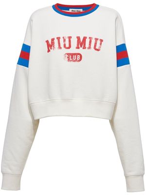 Miu Miu logo-print cropped sweatshirt - White