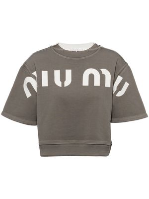 Miu Miu logo-print cropped T-shirt - Grey