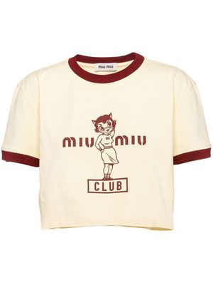Miu Miu logo-print cropped T-shirt - Neutrals