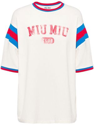 Miu Miu logo-print jersey T-shirt - Neutrals