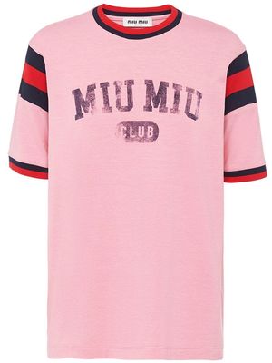 Miu Miu logo-print jersey T-shirt - Pink