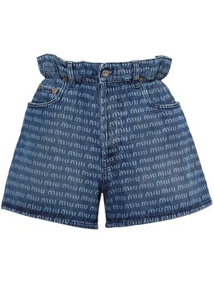 Miu Miu logo-print mini denim jeans - Blue