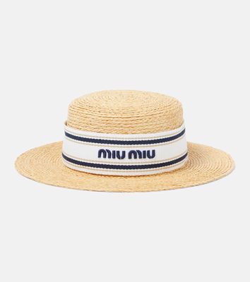 Miu Miu Logo raffia boater hat