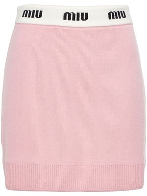 Miu Miu logo-waistband wool mini skirt - Pink