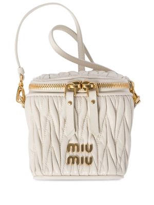 Miu Miu matelassé logo-plaque mini bag - White