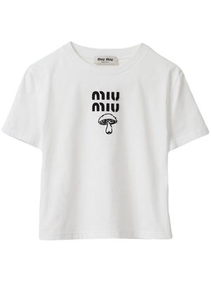 Miu Miu mushroom-embroidered cotton logo T-shirt - White