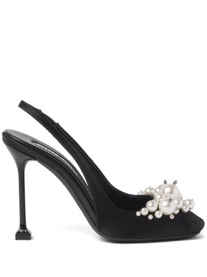 Miu Miu pearl-embellished satin slingback pumps - Black