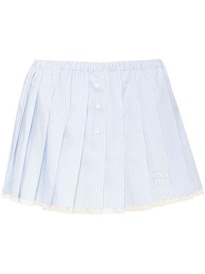 Miu Miu pinstripe embroidered-logo miniskirt - White