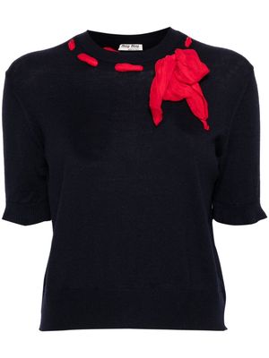 Miu Miu Pre-Owned 2000s ribbon-detail wool top - Blue